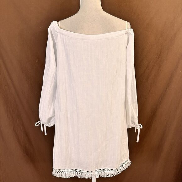 Lilly Pulitzer White Adira Dress Tassel Hem Balloon Sleeve Dress Medium - Picture 8 of 10